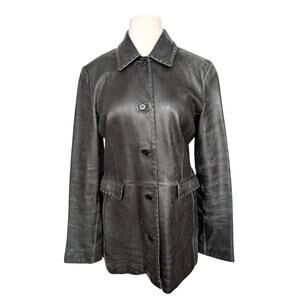 111 State Women's Distressed Leather Jacket Medium Black Classic Minimal